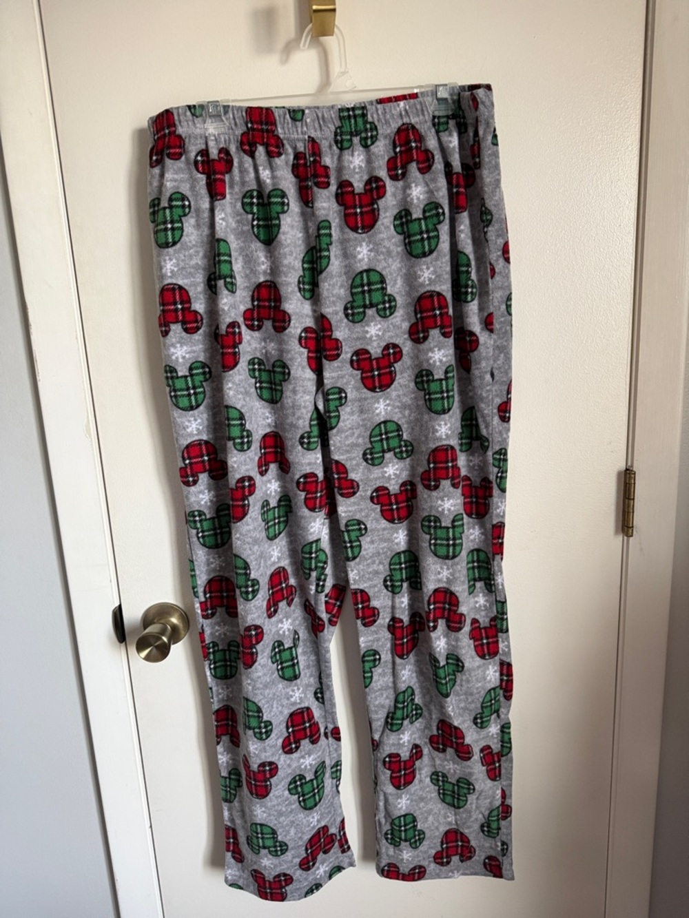 Adult Gray Holiday Plaid Mickey-Print Pajama Pants